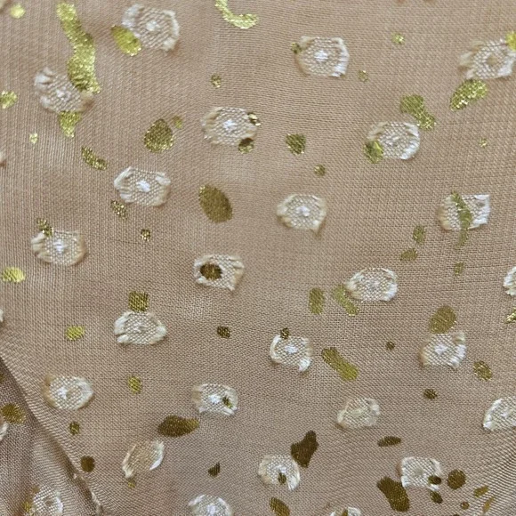 Storia Women Gold Flake Embroidered Dots Babydoll Puff Sleeve Mini Dress Small - Picture 3 of 10